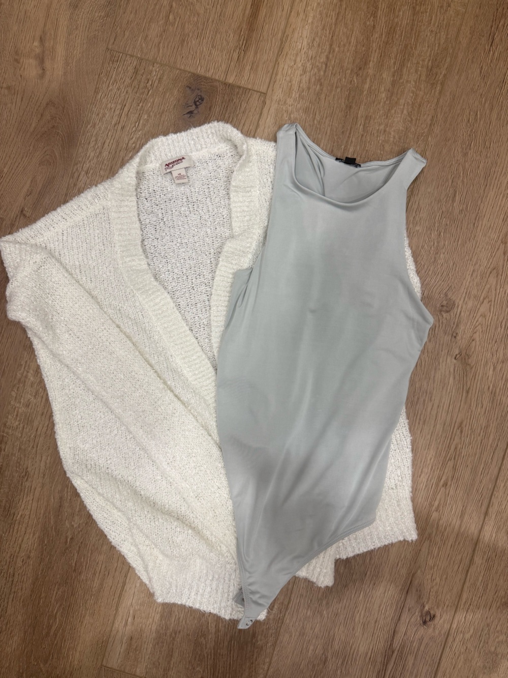 Express Women's Light Sage Bodysuit and Arizona Brand Cardigan